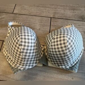 Cacique Bra Boost Plunge Gray White Checkered SZ 40H